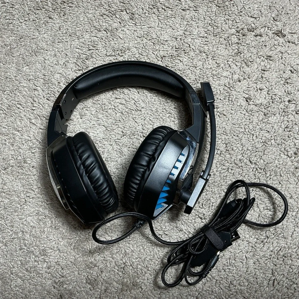 e‎ Gaming USB Wired Headset Black, White 7.1 Surround Sound With Boom Mic VG1